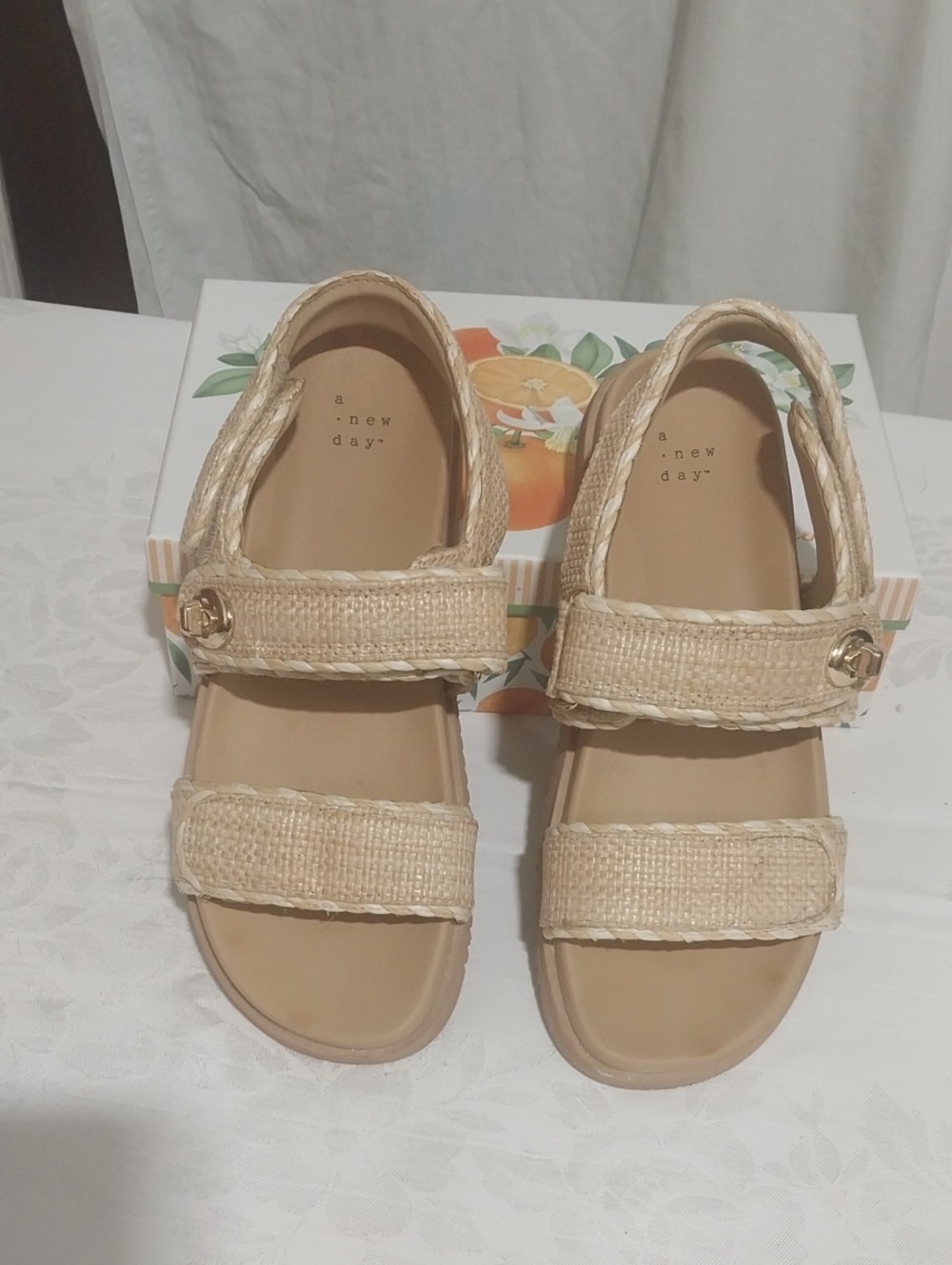 a new day Girls Tan Braided Strap Sandals